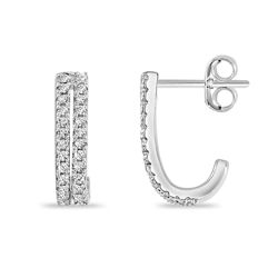 Rhodium plated Sterling Silver - Double Row CZ Half-hoops